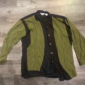 Valerie Stevens Olive and Black Button-Up Blouse